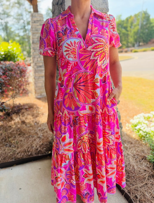 Jude Connally/ The Portia Dress/ Stained Glass Hot Pink Gold/ FINAL SALE
