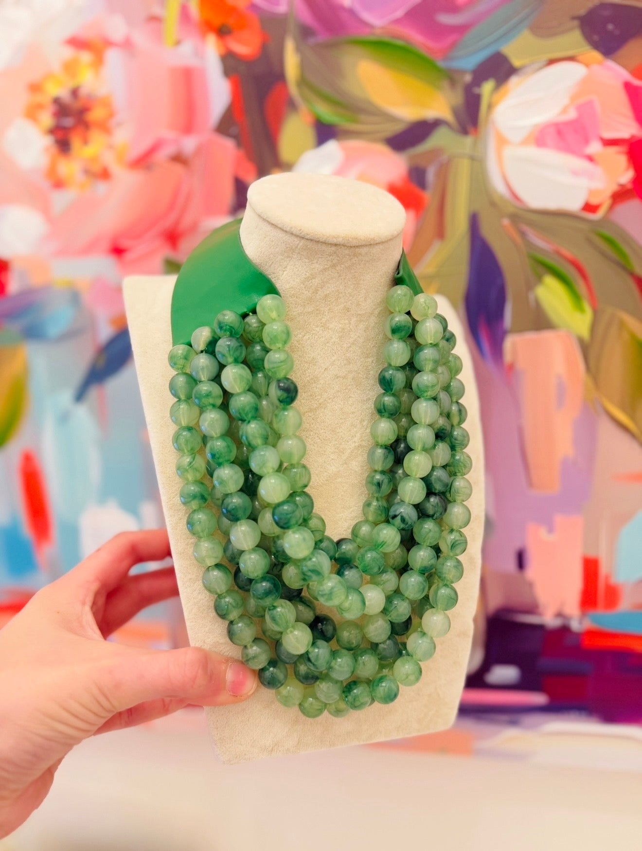 The Arnie Agate Beaded Necklace/ Olive