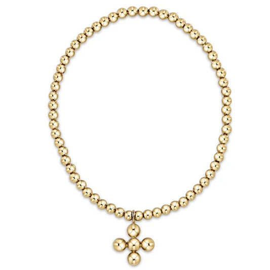 ENewton/ Extends/ Classic Gold 3MM Bracelet-Signature Cross 4MM Beaded Charm