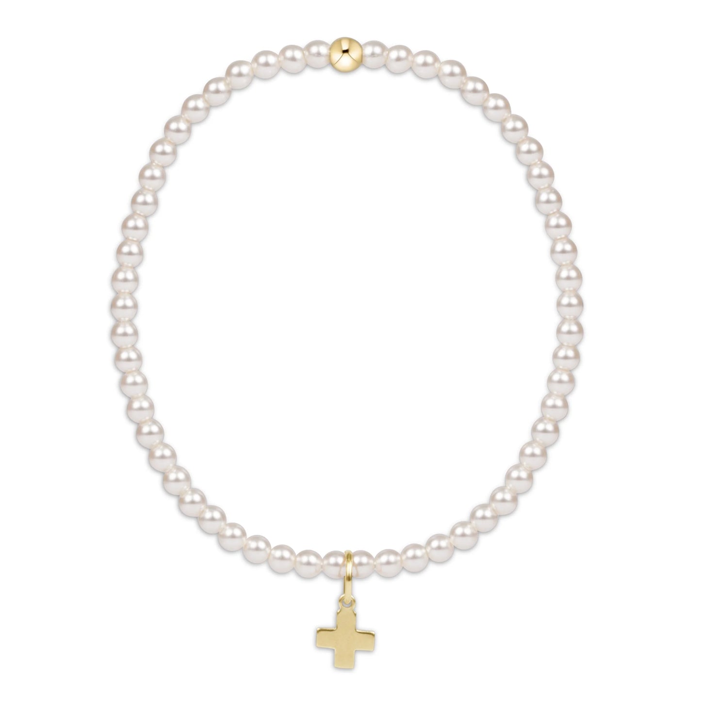 ENewton/ Egirl/ Classic Pearl 3MM Bracelet-Signature Cross Gold Charm
