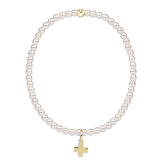 ENewton/ Egirl/ Classic Pearl 3MM Bracelet-Signature Cross Gold Charm