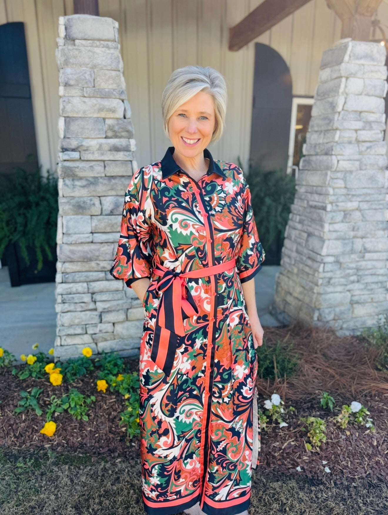 Jade/ Autumn Scroll Maxi Shirt Dress/ FINAL SALE