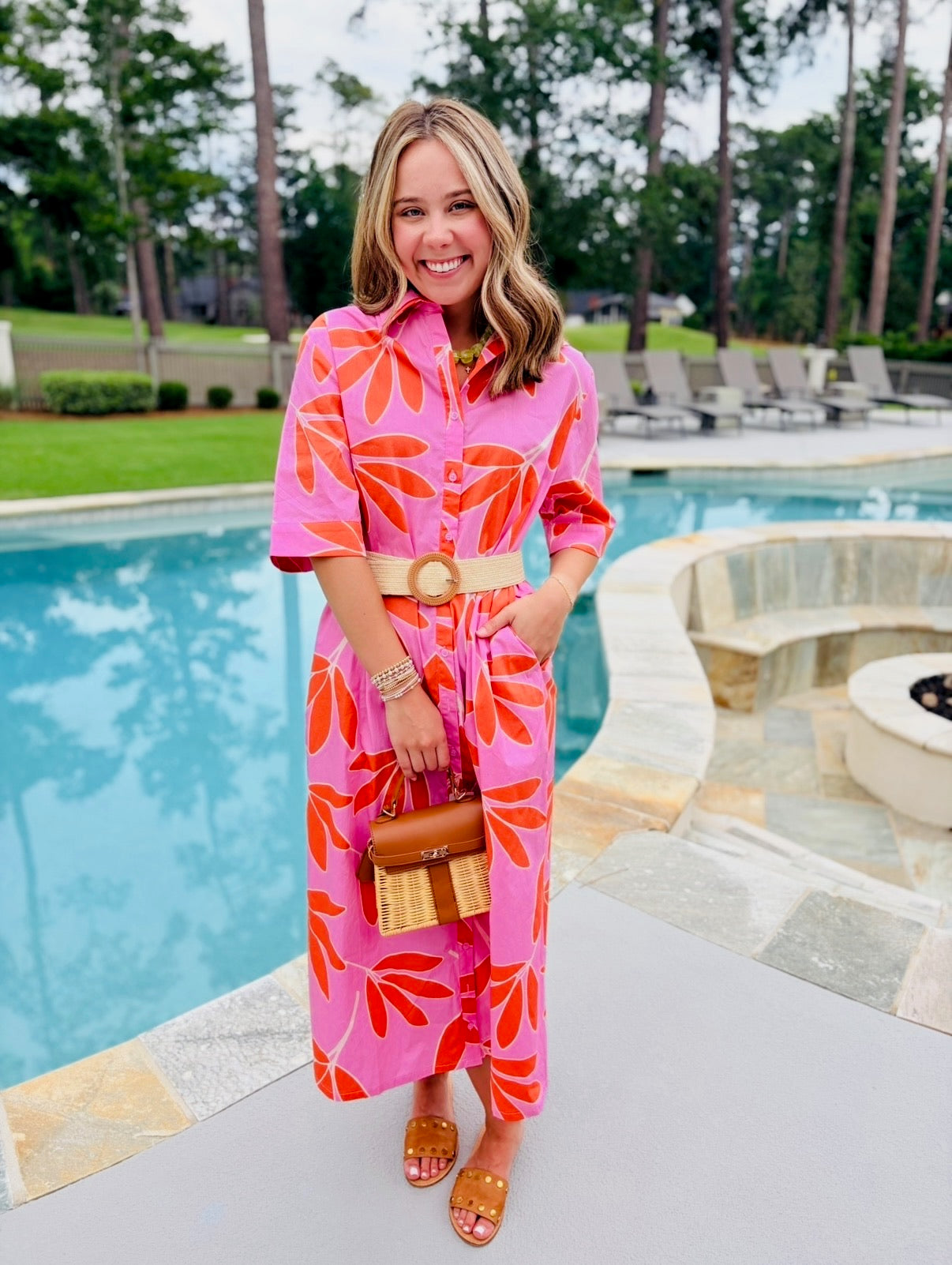 Karlie/ The Palm Leaf Maxi Shirt Dress / FINAL SALE