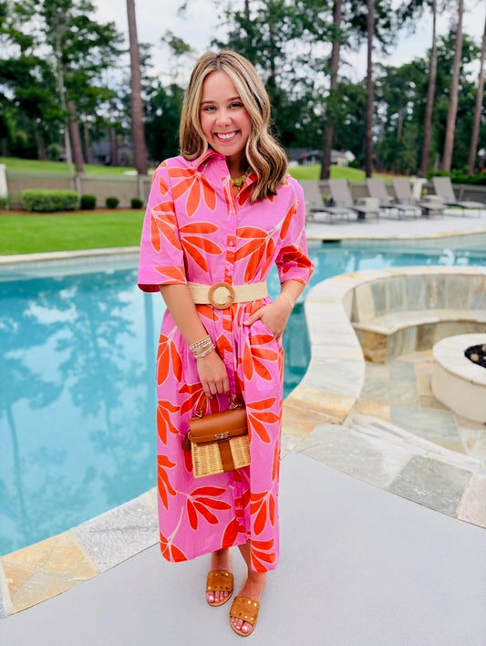 Karlie/ The Palm Leaf Maxi Shirt Dress