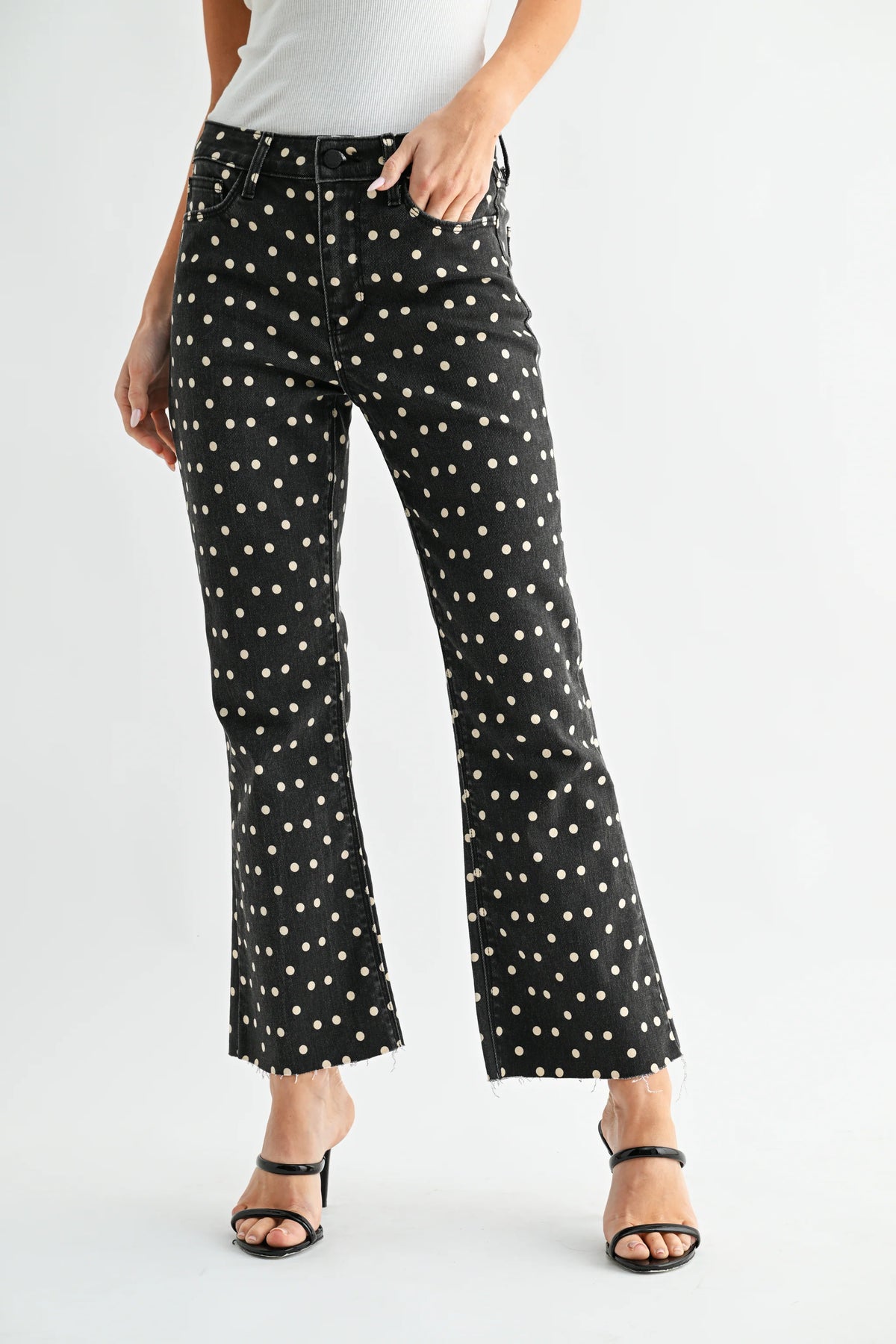 Just Black/ HR Tonal Crop Flare/ Black Polka Dot