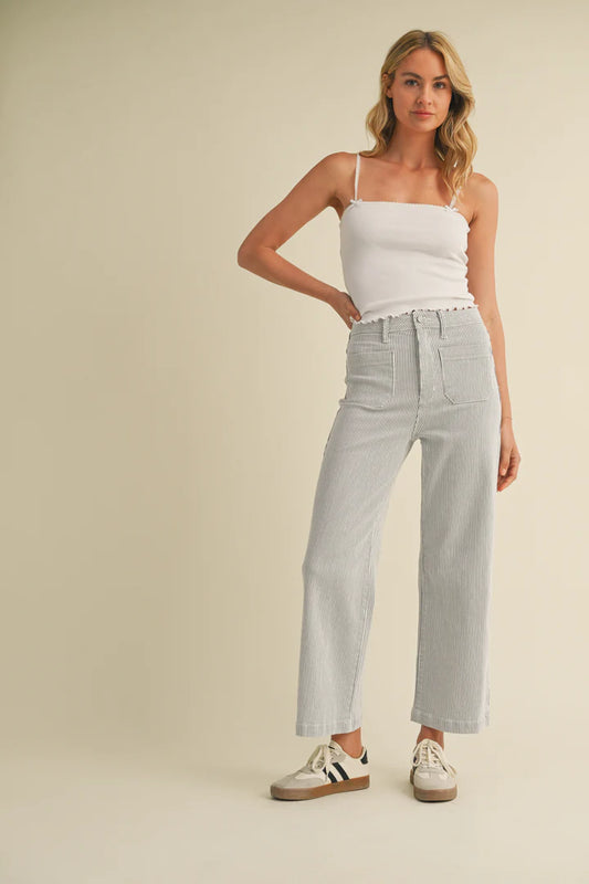 Just Black/ Patch Pocket Wide Leg/ Stripe