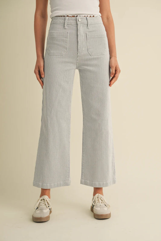 Just Black/ Patch Pocket Wide Leg/ Stripe