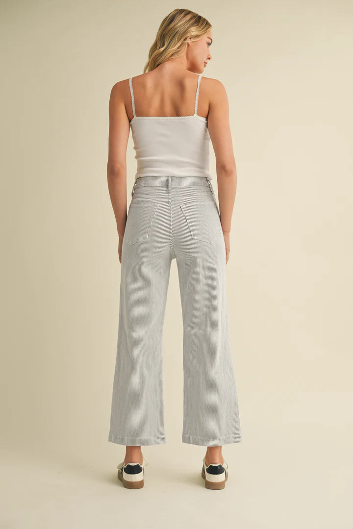 Just Black/ Patch Pocket Wide Leg/ Stripe