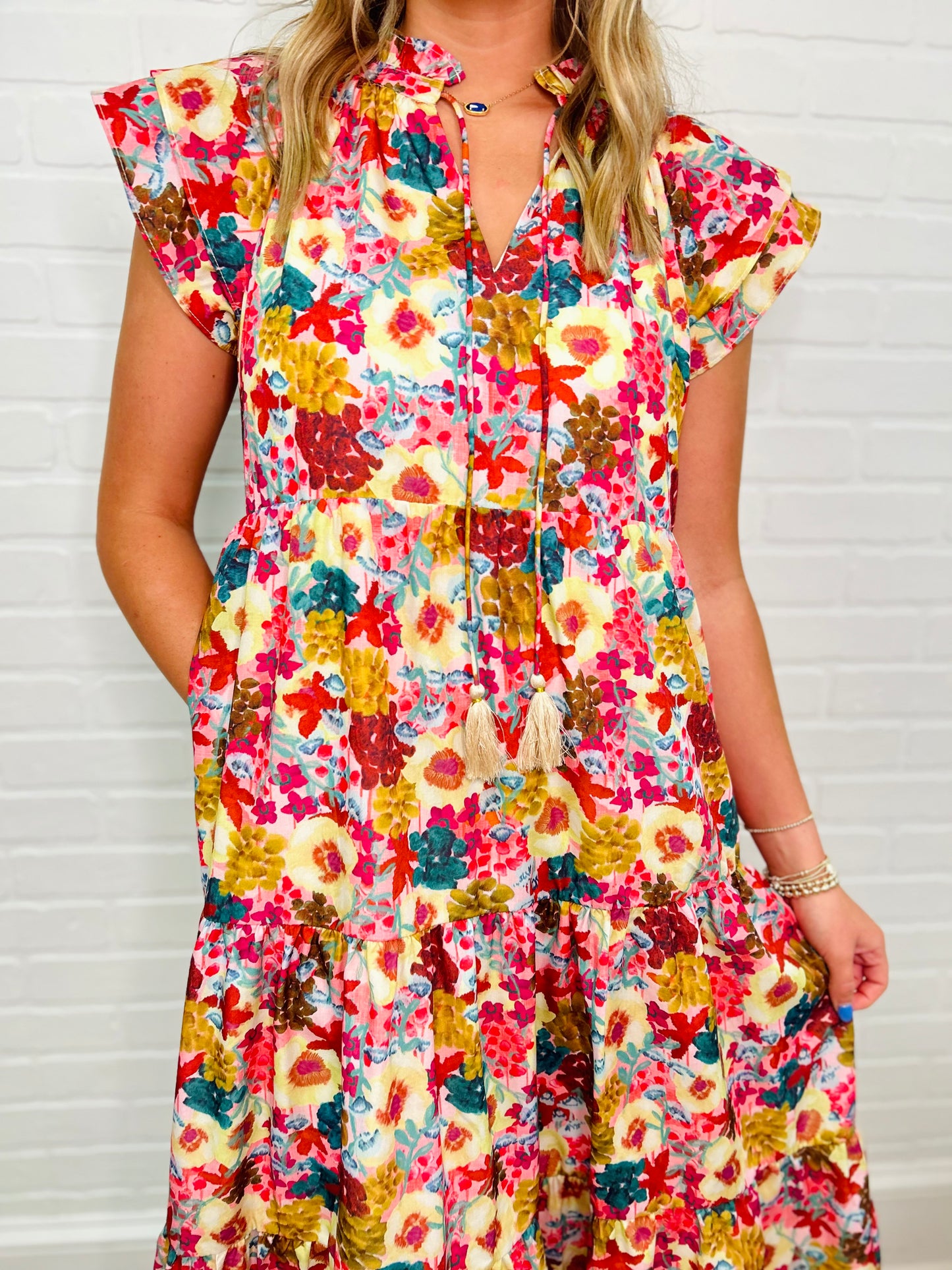 The Fancy Floral Tassel tie Dress