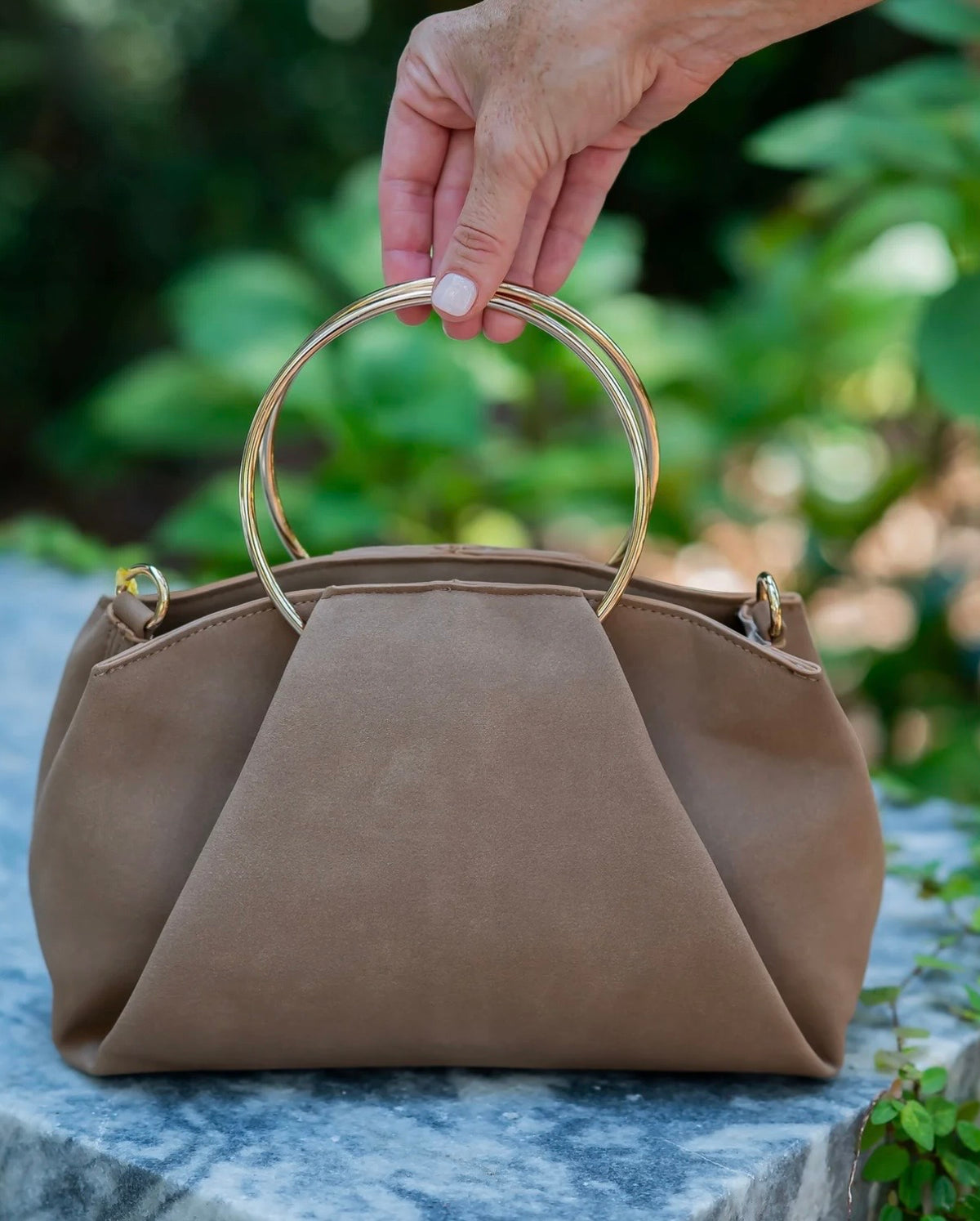 The Brooks Bag w/ Rings/ Latte Suede