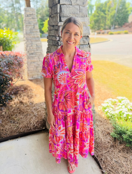 Jude Connally/ The Portia Dress/ Stained Glass Hot Pink Gold/ FINAL SALE