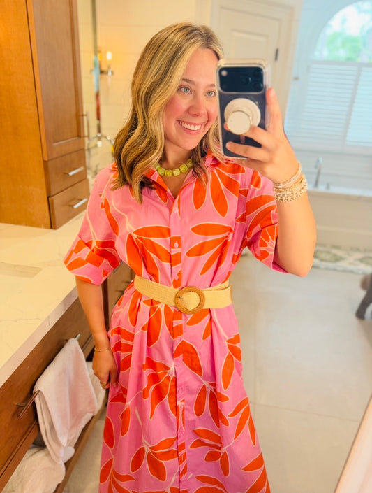 Karlie/ The Palm Leaf Maxi Shirt Dress
