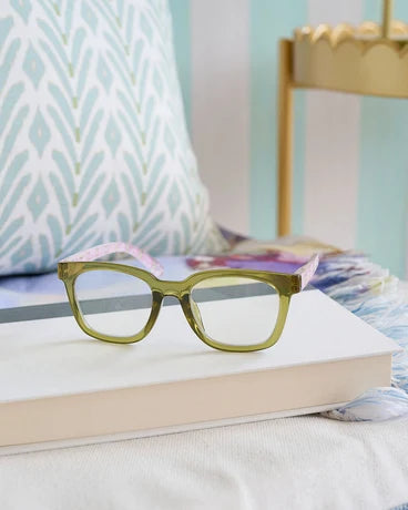 Peepers + LP/ To the Max Eyeglasses/ Green + Rosemary Stripe Pink