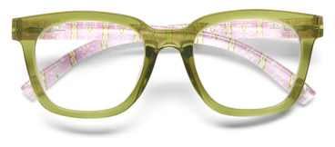Peepers + LP/ To the Max Eyeglasses/ Green + Rosemary Stripe Pink