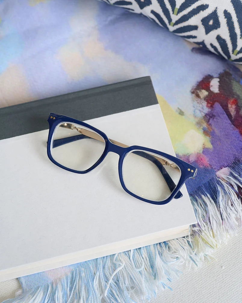 Peeper + LP/ Sidebar Eyeglasses/ Navy + Rosemary Stripe Indigo