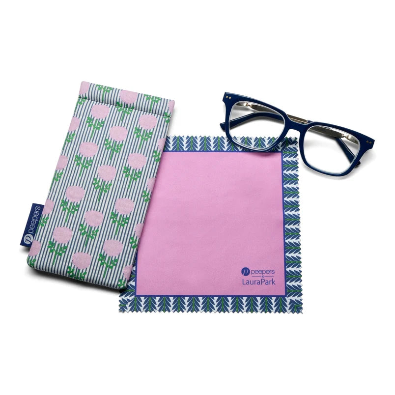 Peeper + LP/ Sidebar Eyeglasses/ Navy + Rosemary Stripe Indigo