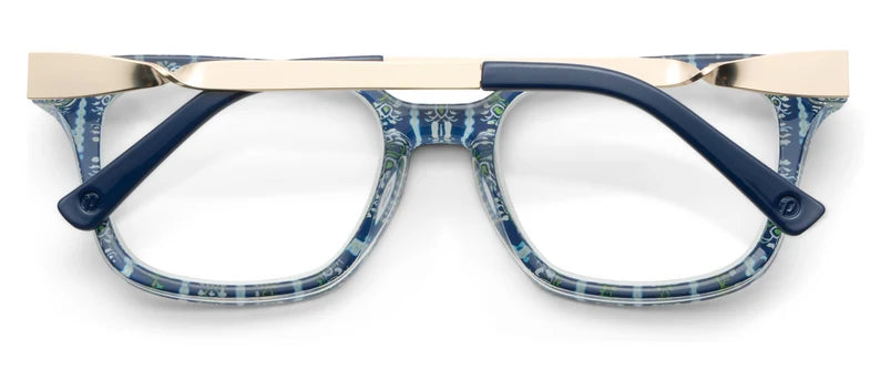 Peeper + LP/ Sidebar Eyeglasses/ Navy + Rosemary Stripe Indigo