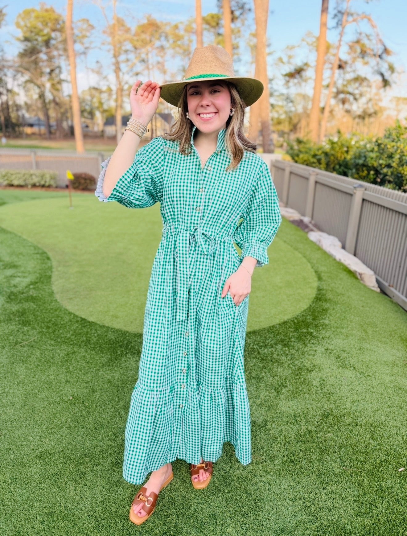 The Catherine Dress/ Green + White Gingham