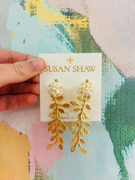 Gold Vine with Cluster Freshwater Pearl Earrings