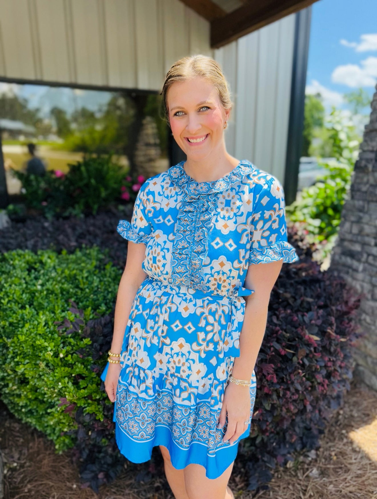 Jade/ Kalei Border Ruffle Dress