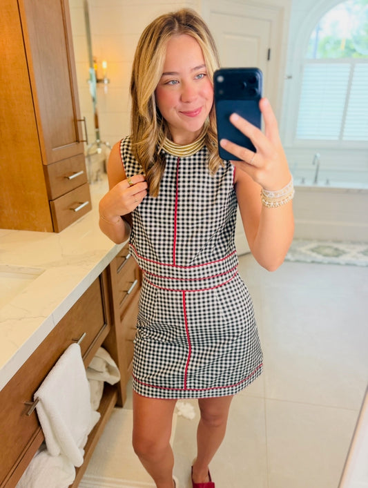 The Emmy Set/ TOP ONLY/ Black Gingham + Red