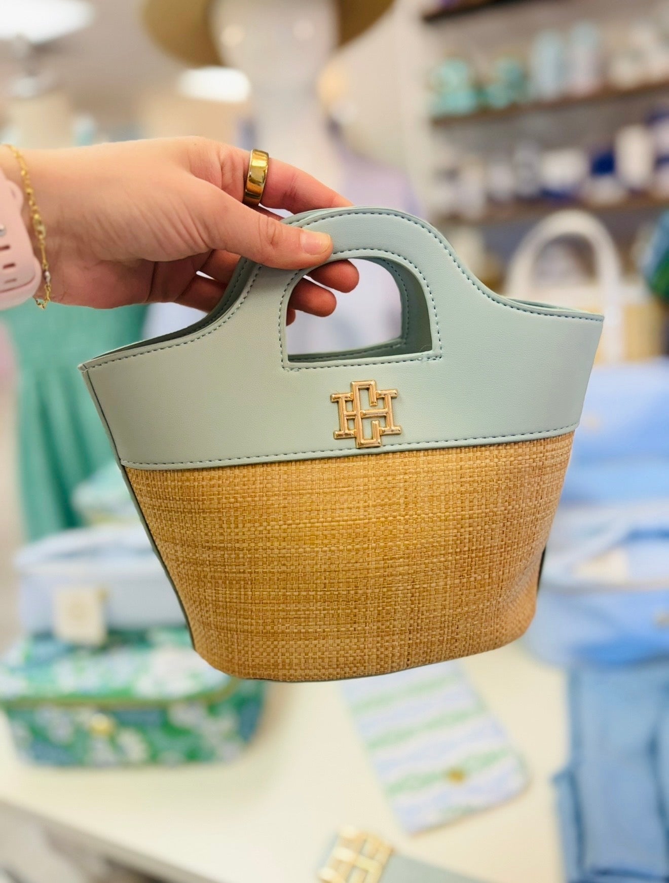 The Emma Mini Tote/ Natural Mint