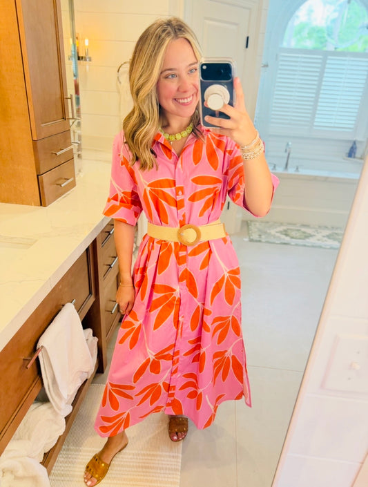 Karlie/ The Palm Leaf Maxi Shirt Dress