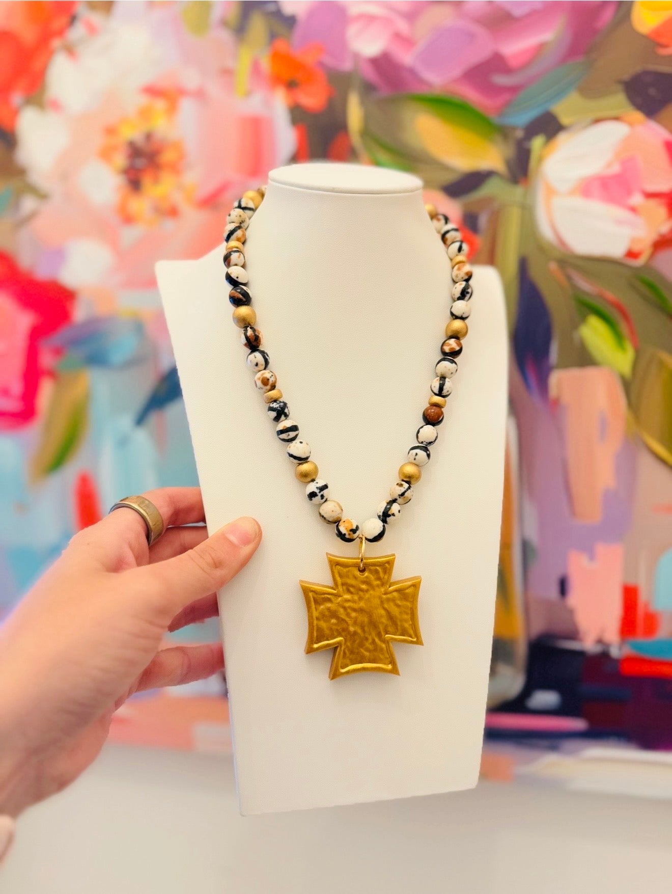 Hidden Truth Jewelry/ Animal Print Jade Necklace + Neal Cross