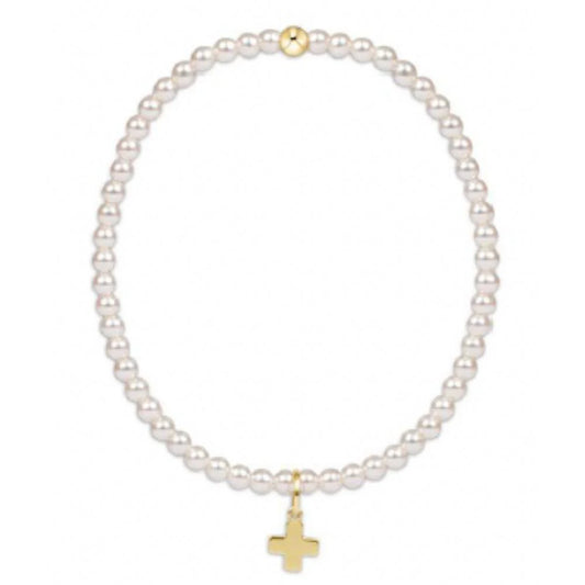 ENewton/ EGirl/ Classic Pearl 3MM Bead Bracelet-Signature Cross Gold Charm
