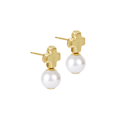 ENewton/ Signature Cross Small Gold Stud-Classic Pearl