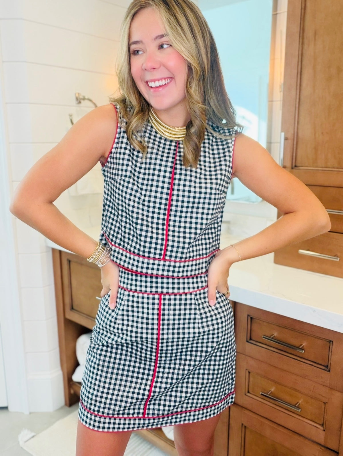 The Emmy Set/ TOP ONLY/ Black Gingham + Red