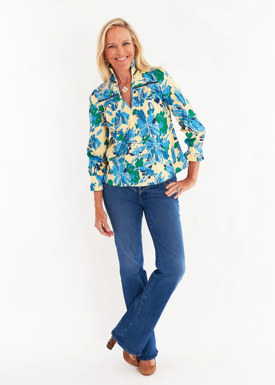 CK Bradley/ The Aspen Blouse/ High Tide Blue Steel
