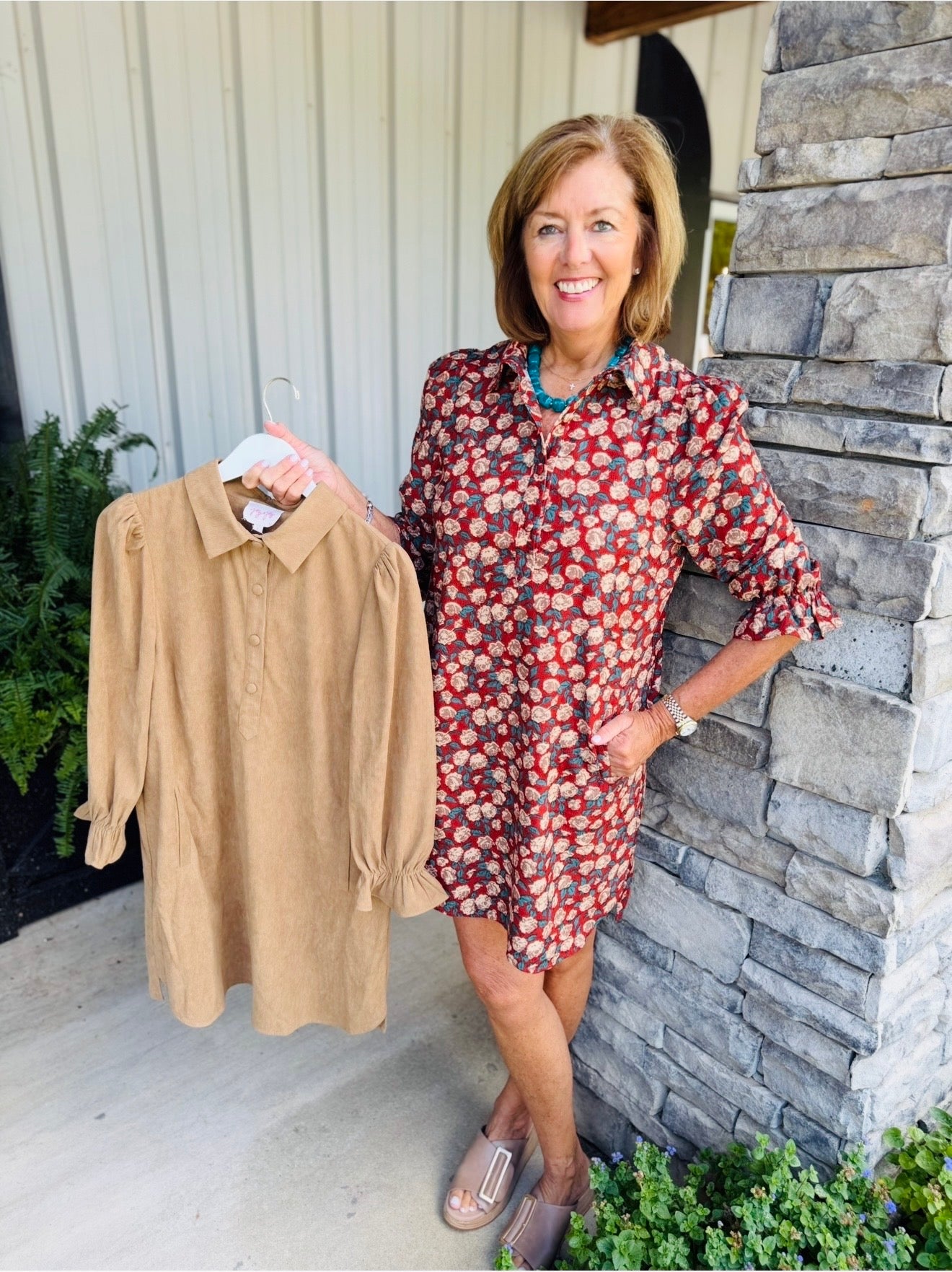 Joy + Joy/ The Paula Placket Dress/ Brick Bloom