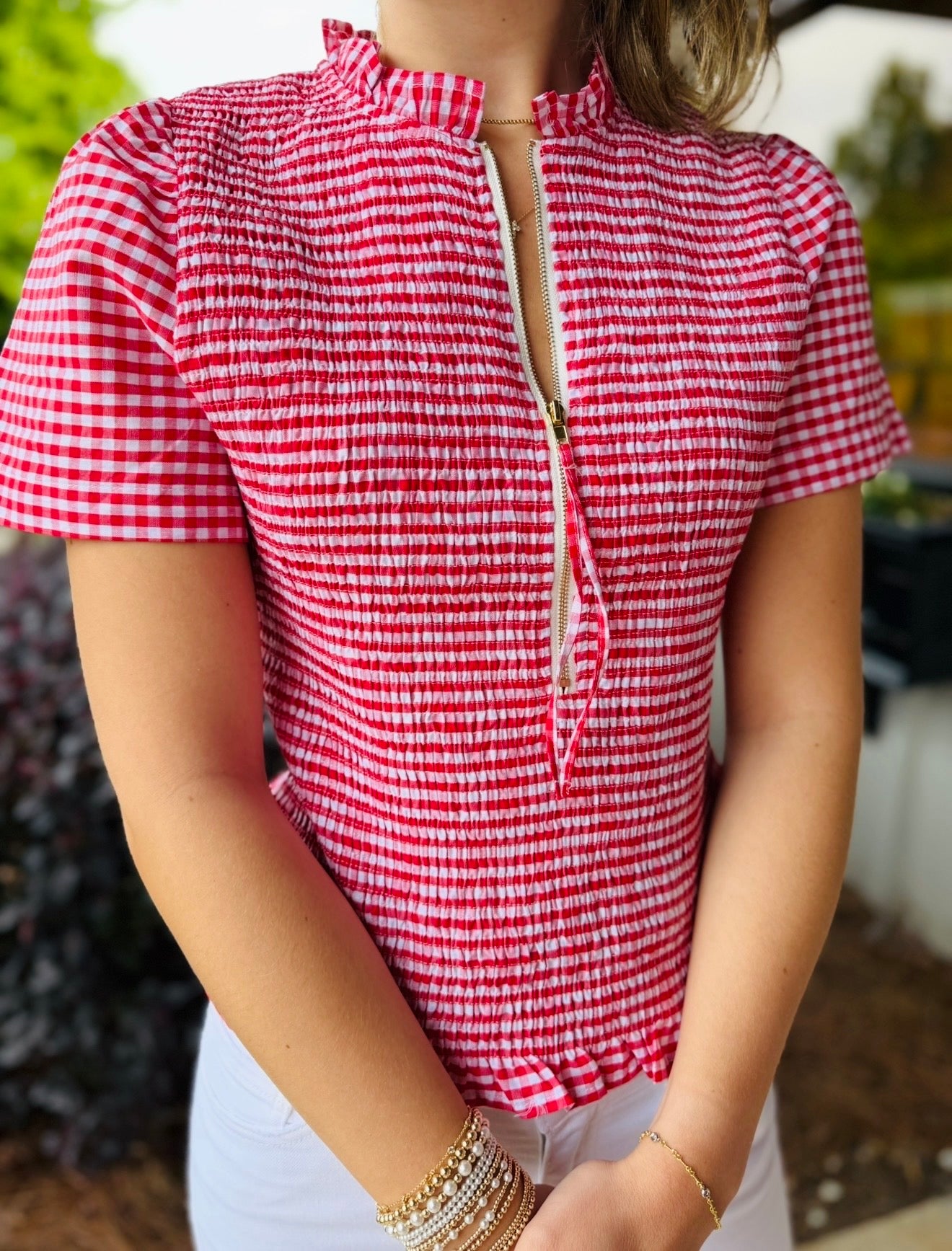 The Carlie Check Top