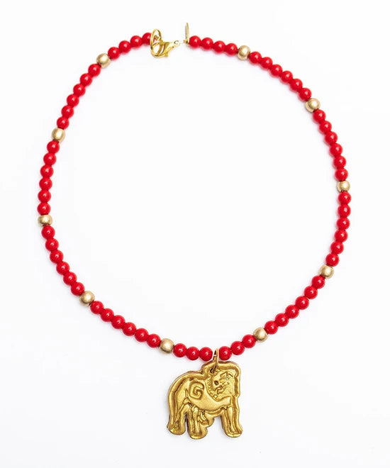 Hidden Truth Jewelry/ Red Chain Necklace + Small Bulldog
