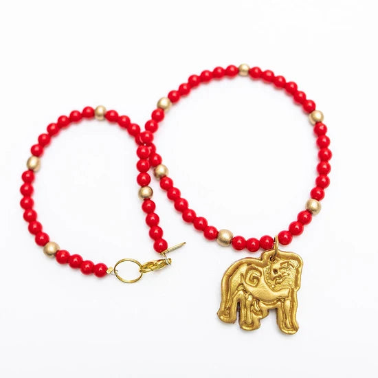 Hidden Truth Jewelry/ Red Chain Necklace + Small Bulldog