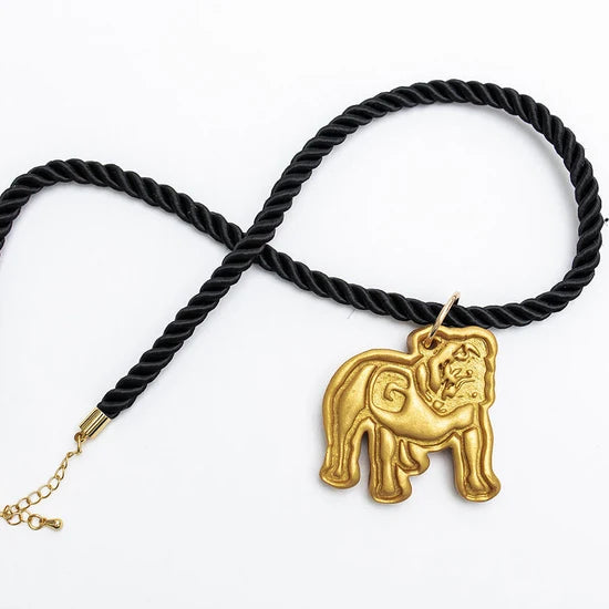 Hidden Truth Jewelry/ Black Rope Necklace + Medium Bulldog