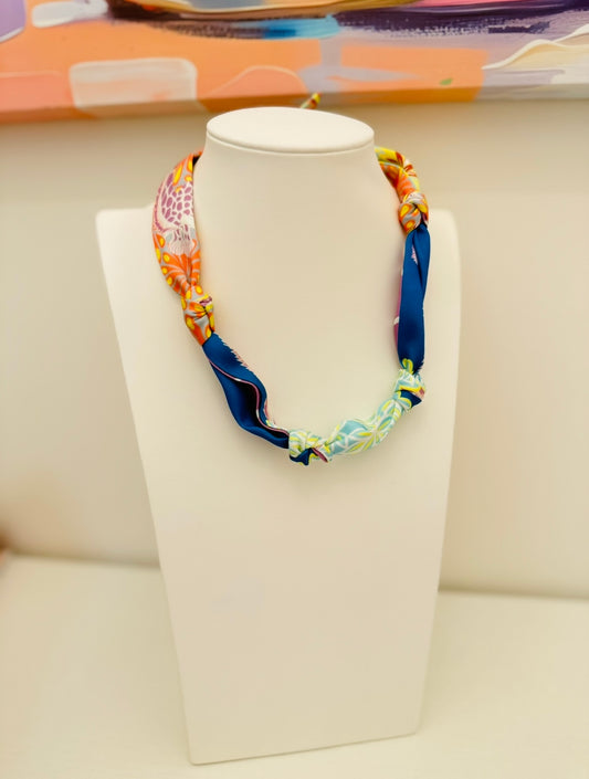 The Knotted Purple and Orange Print Scarf