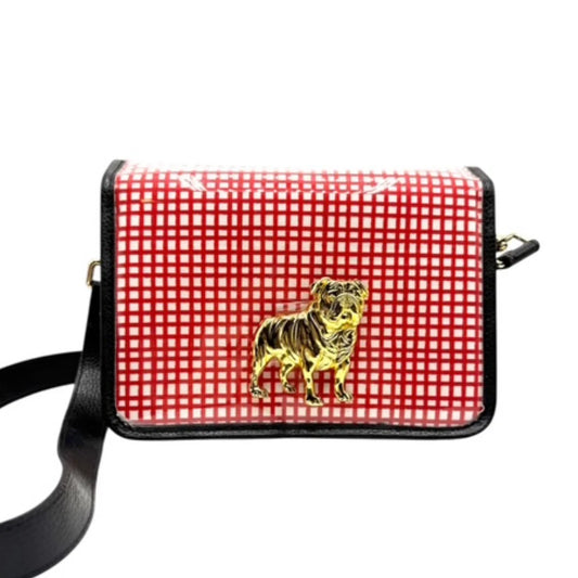 The Red + White Grid Clear Stadium Bag w/ Bulldog