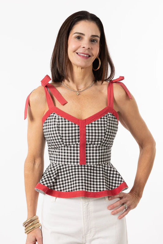 The Addie Top/ Black Gingham + Red