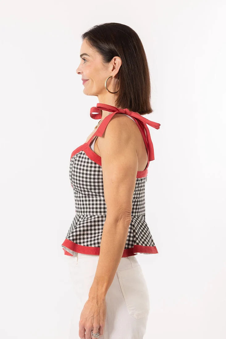 The Addie Top/ Black Gingham + Red