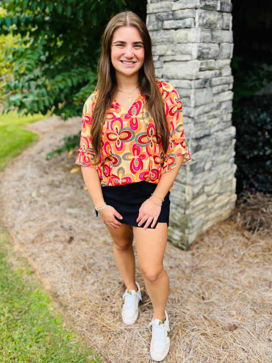 The Flower Power Ruffle Top/FINAL SALE
