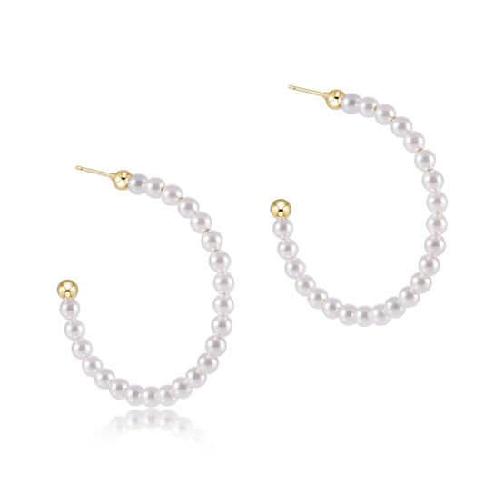 ENewton/beaded gemstone 1.25 post hoop- 3mm pearl