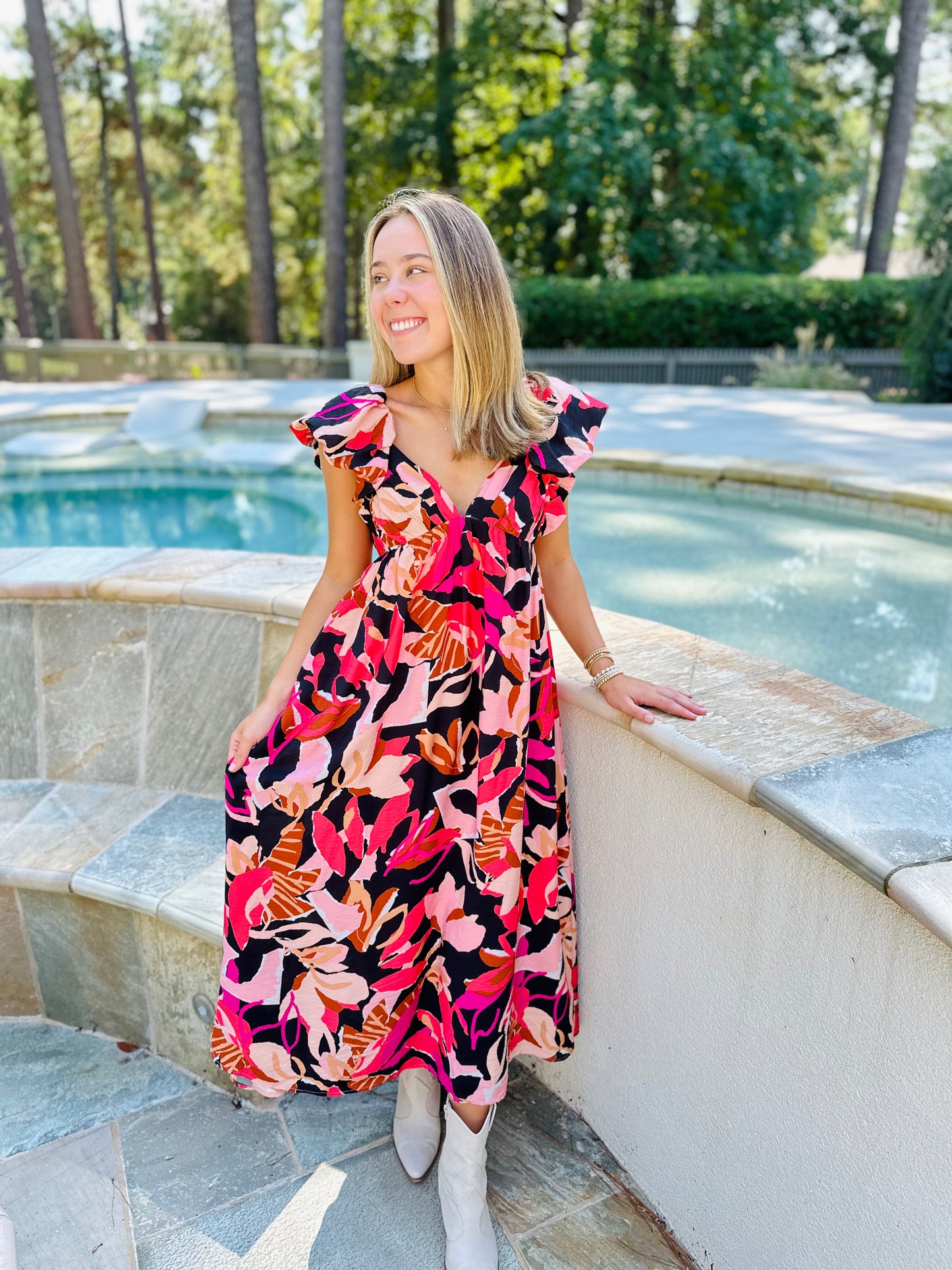 Autumn Sunset Floral Maxi Dress