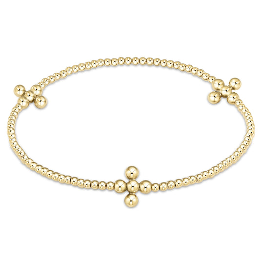 ENewton/ Signature Cross Gold Pattern 2MM Bead Bracelet-Classic Beaded Signature Cross Gold-3MM Bead Gold