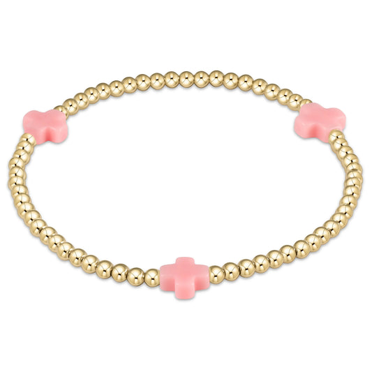 ENewton/ Signature Cross 3MM Gold Bracelet-Pink