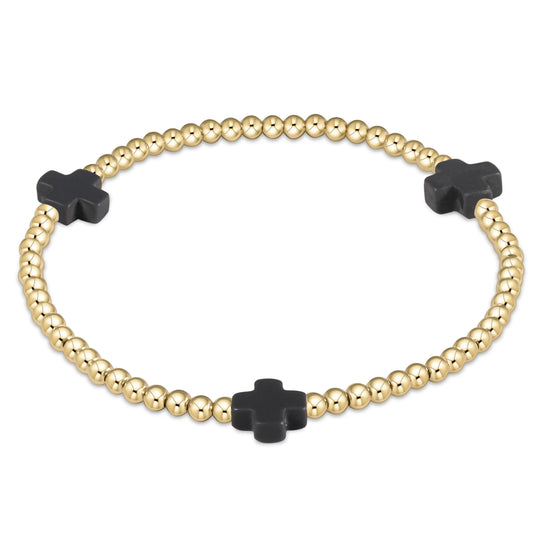 ENewton/ Signature Cross Gold Pattern 3MM Bead Bracelet-Onyx