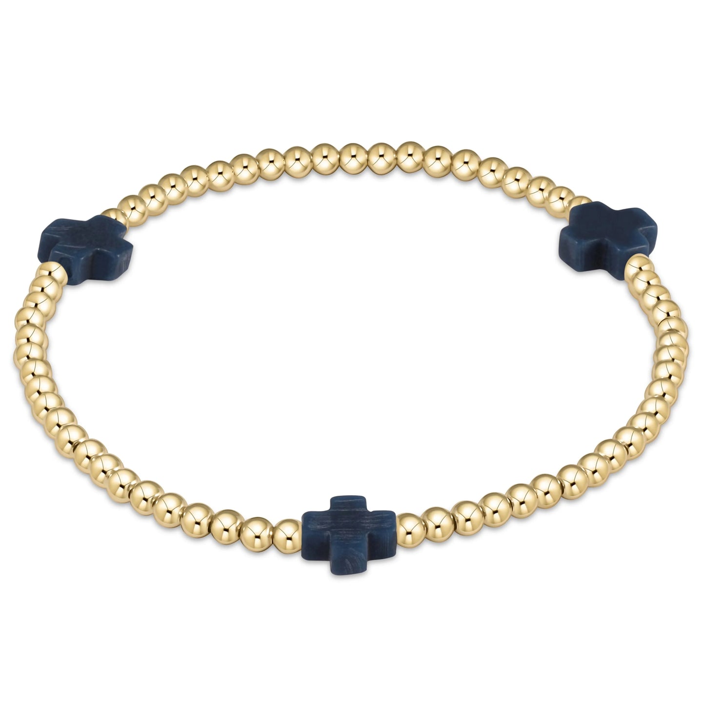 ENewton/ Signature Cross Gold Pattern 3MM Bead Bracelet-Navy