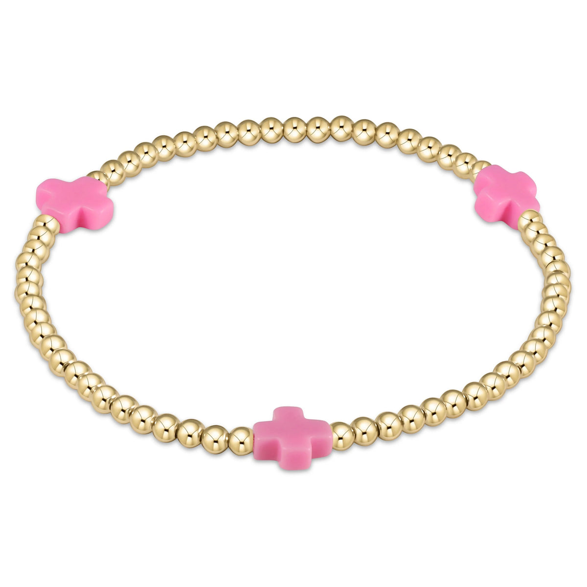 ENewton/ Extends/ Signature Cross 3MM Gold Bracelet-Bright Pink