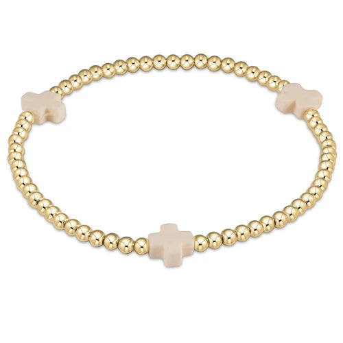 ENewton/ Signature Cross Gold Pattern 3MM Bead Bracelet-Off-White